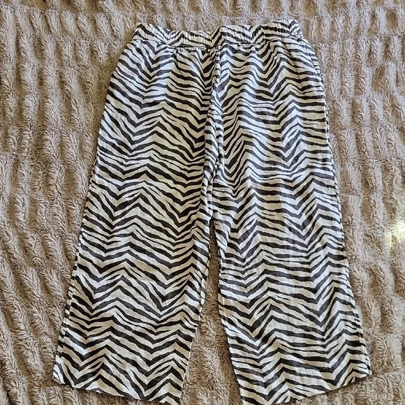 🌞Tahari Black and White Zebra Print Linen Pants Sz 1X - Picture 5 of 6